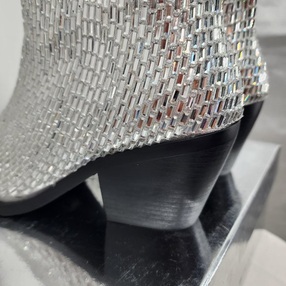 AZALEA WANG Driven Silver Sequin Mirror Tall Western Cowboy Boots 6-10 NWT - Picture 15 of 17